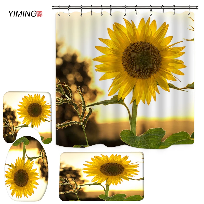 yiming new floral fragrance printing bathroom set shower curtain bathroom mat toilet cover set shower curtain home decoration free global shipping