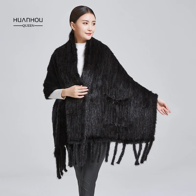 Королева Huanhou натурального норкового меха с отложным воротником модная теплая и