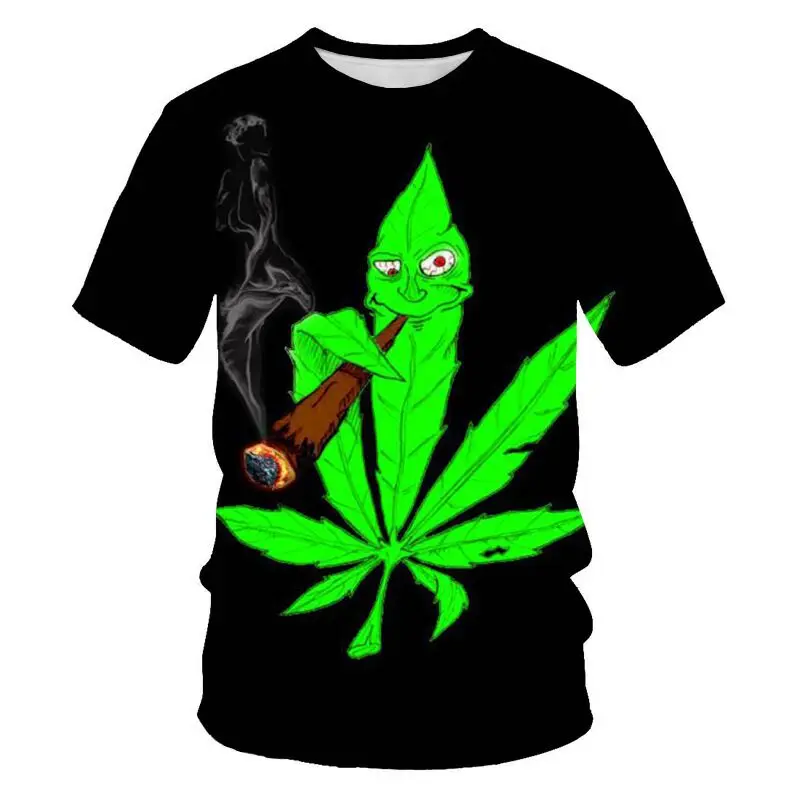 

Interesting natural weed cool fresh green weed leaves full print 3D T-shirt cool men's women's blouse T-shirt summer pendant