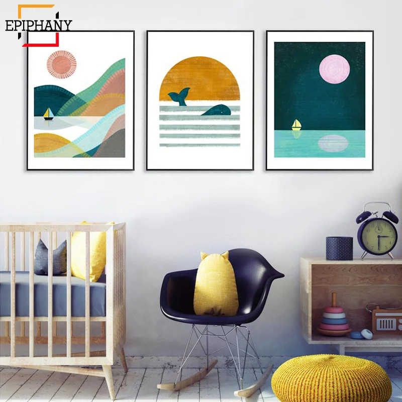 Настенная картина с изображением заката дневная фотография Скандинавская для