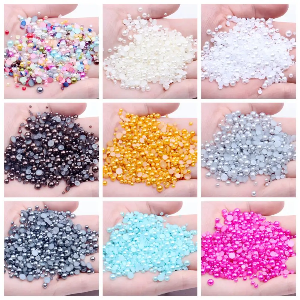 1.5-25mm White Half Round Crafts Resin Pearls 200-10000pcs Flatback Scrapbook Beads For 3D Nails Art DIY Design Decorations | Красота и