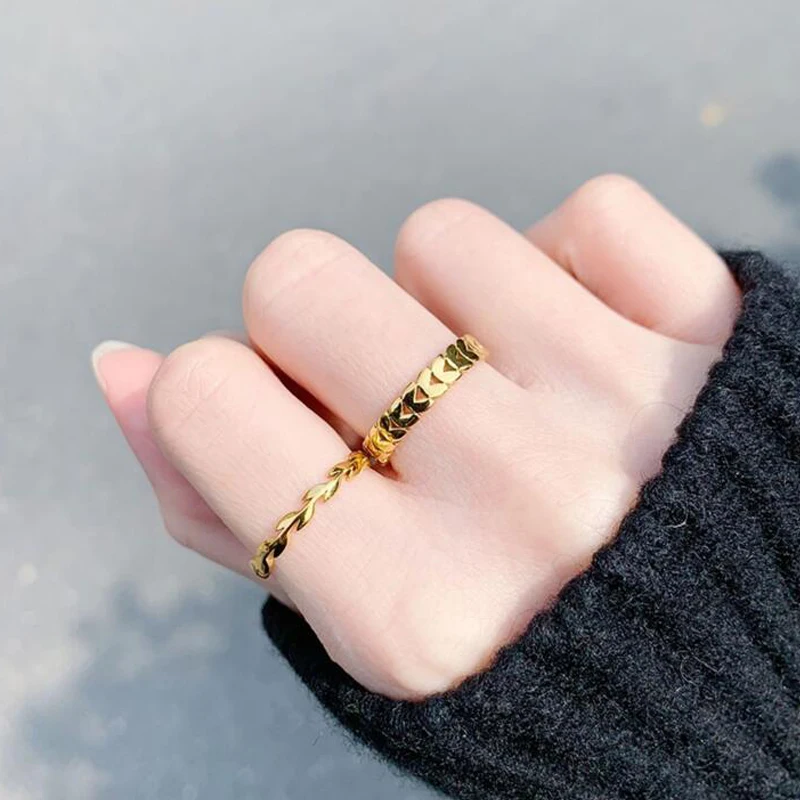 

Винтажное геометрическое Золотое листья пшеницы, позолоченное женское кольцо, подарок, модные ювелирные изделия из титановой стали, не выц...