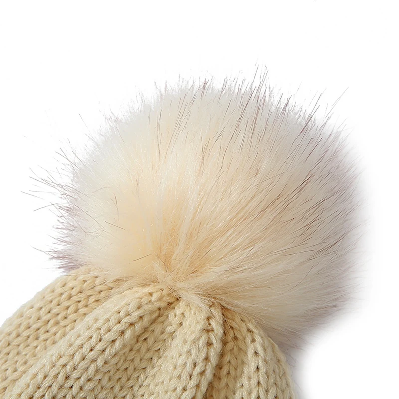 

3Pcs/Set Solid Color Baby Warm Hat and Gloves Set Solid Color Pompom Plush Knitted Beanie Hats Keep Warm Full Finger Gloves Sets