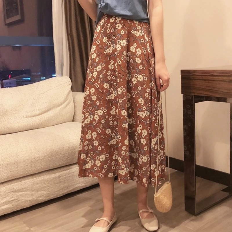 Юбка-миди Женская длинная в винтажном стиле с высокой талией | одежда