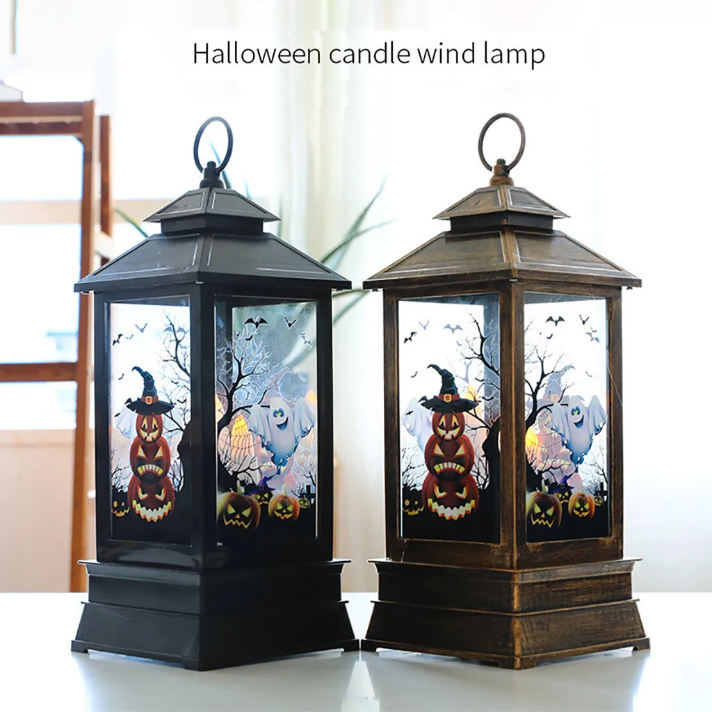 Хэллоуин прозрачный штормовой фонарь ночной Декор Свеча лампа светодиодная Бар
