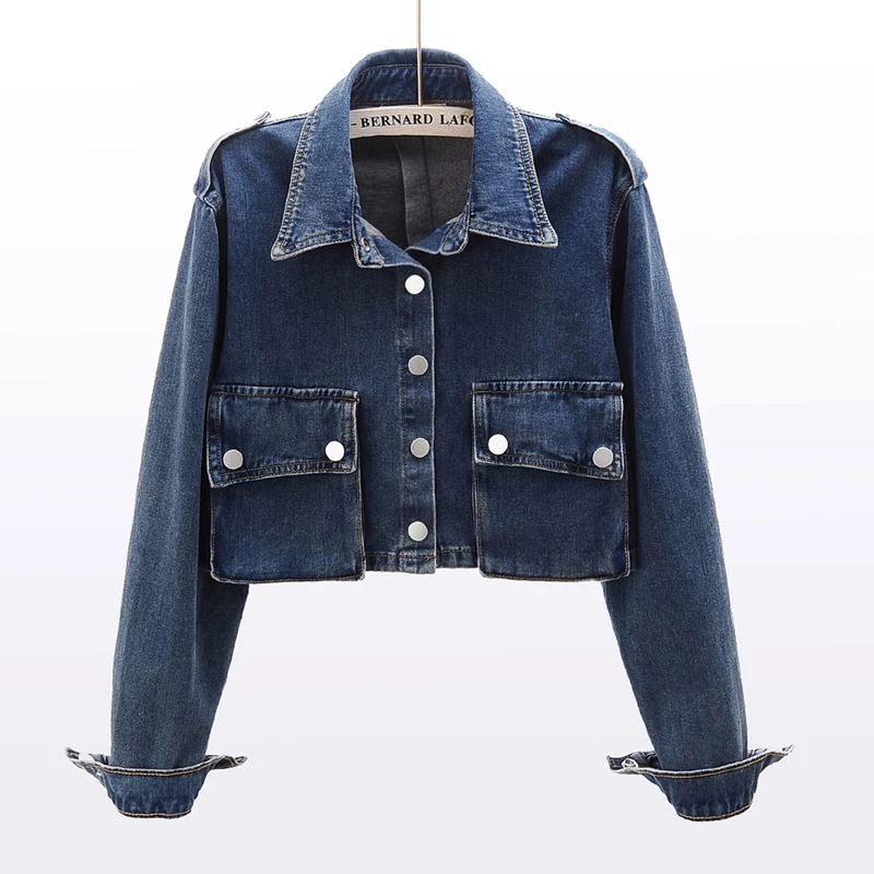 

2021 Spring New Versatile Long Sleeves High Waist Short Denim Jacket Women's Loose Urban Leisure Korean Style Petite Top Jacket