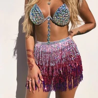 women sequins tassel short mini skirt fringes layered scarf waist wrap costume party festival rave outfits hip sexy skirts 2021
