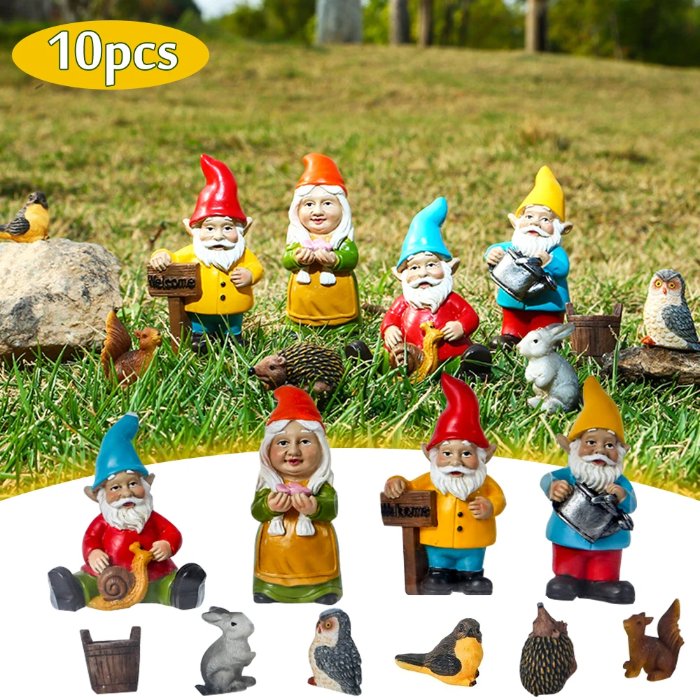 

10 Mini Dwarf Fairy Garden Set, Dwarf Ornaments, Funny Characters Resin Crafts Decoration, Outdoor Garden Sculpture Decoration