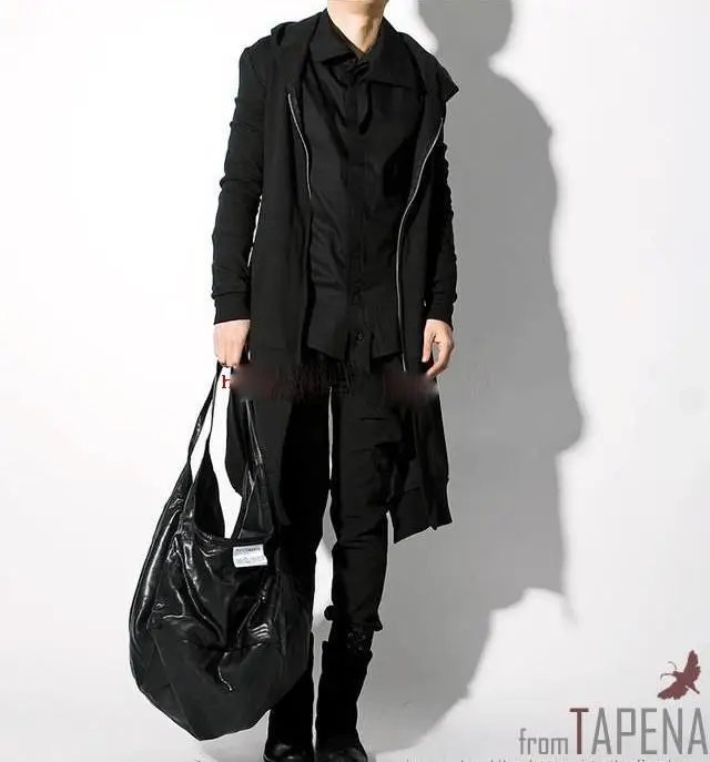 

Personality Motorcycle Black Coat Dark Cloak Hooded Autumn And Winter Cloak Mid-length Goth Men's Clothing