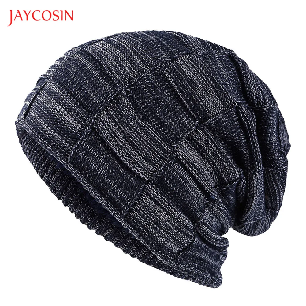 Joycosin Women Men Warm Baggy Weave Caps Crochet Winter Fluff Inside Beanie Knitted Solid Color Skull Hat | Аксессуары для одежды