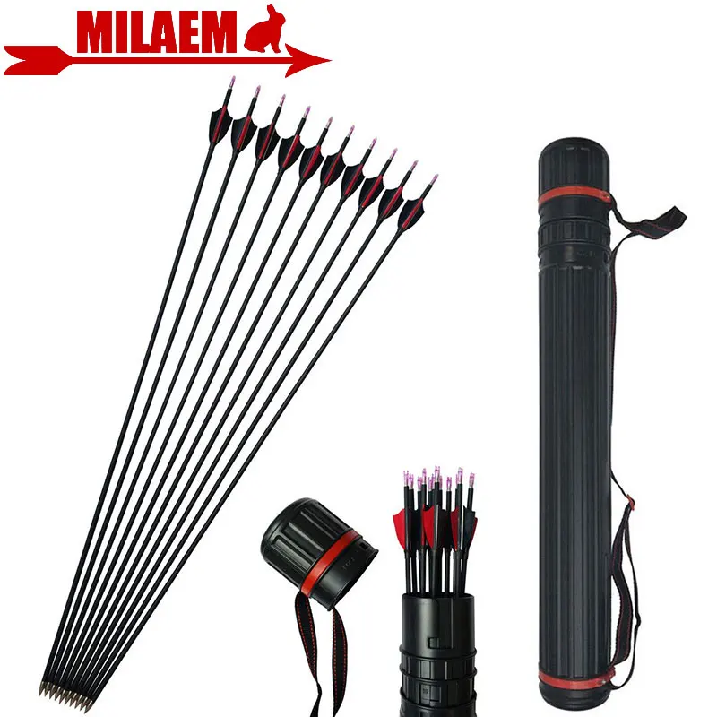 

12pcs 30inch Archery Carbon Arrow Fix Broadheads Arrow Quiver Spine1000 Arrow Feather Compound /Recurve Bow Hunting Accessories
