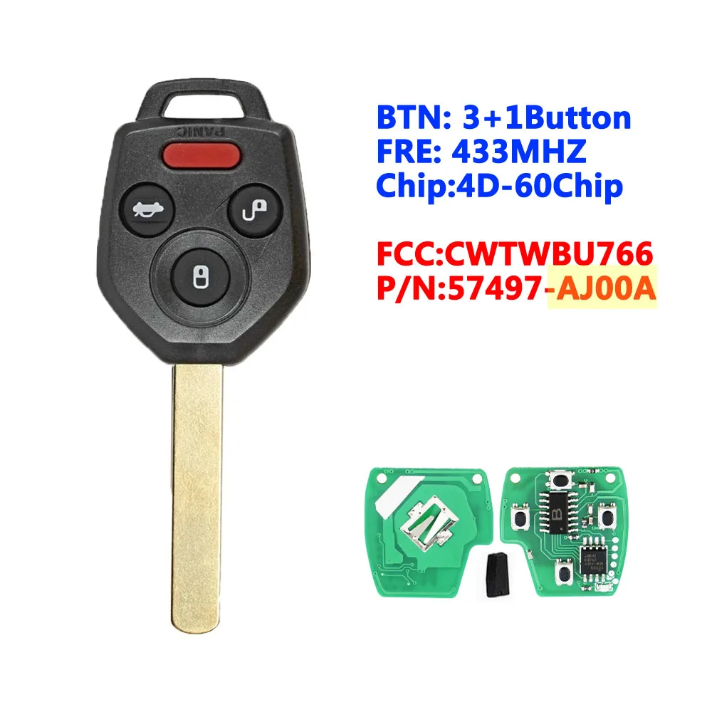 

CWTWBU766 Remote Key For Subaru Legacy Outback 2010-2014 Smart Car Key 433Mhz 4 Buttons