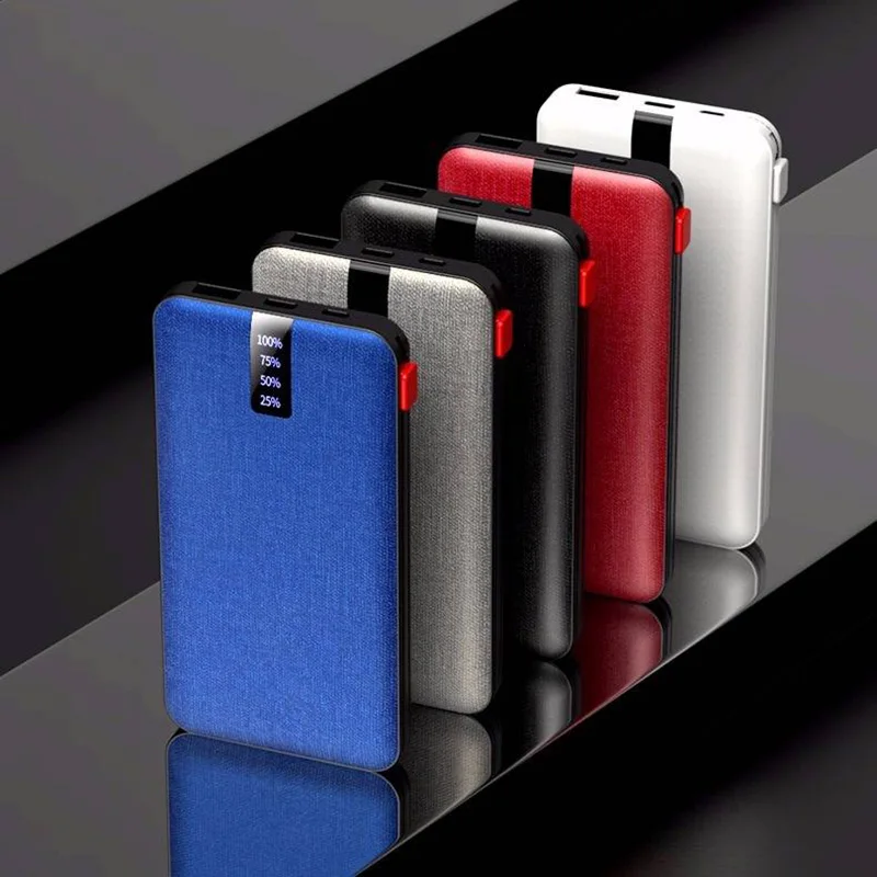 Внешний аккумулятор на 20000 мА · ч с 3 кабелями и поддержкой быстрой