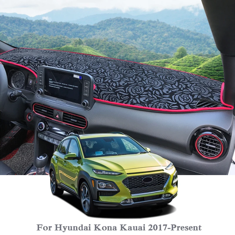 

Car Styling Dashboard Avoid Light Pad Instrument Platform Cover Mats Rose For Hyundai Kona Kauai 2017-Present LHD&RHD Anti-dust