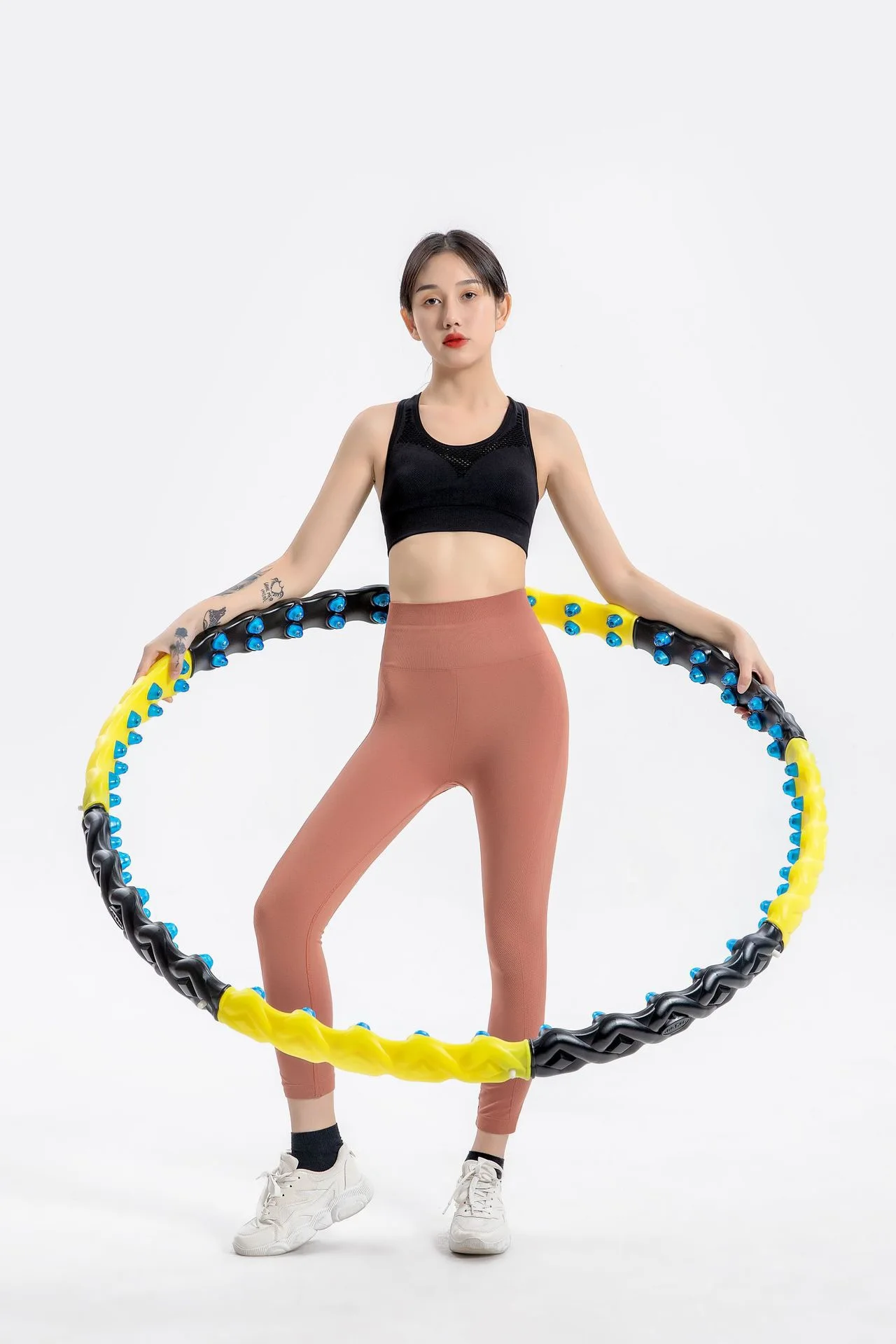 

Massage Yellow-Black Hoop Double Row Sport Fitness Magnet 8 Sections Magnetic Exercise Hoop