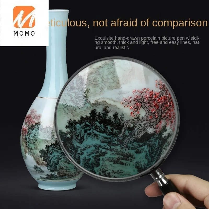 

Ceramic and Celadon Hand Painted Pastel Landscape Vase Chinese Living Room Hallway Decoration Ornaments