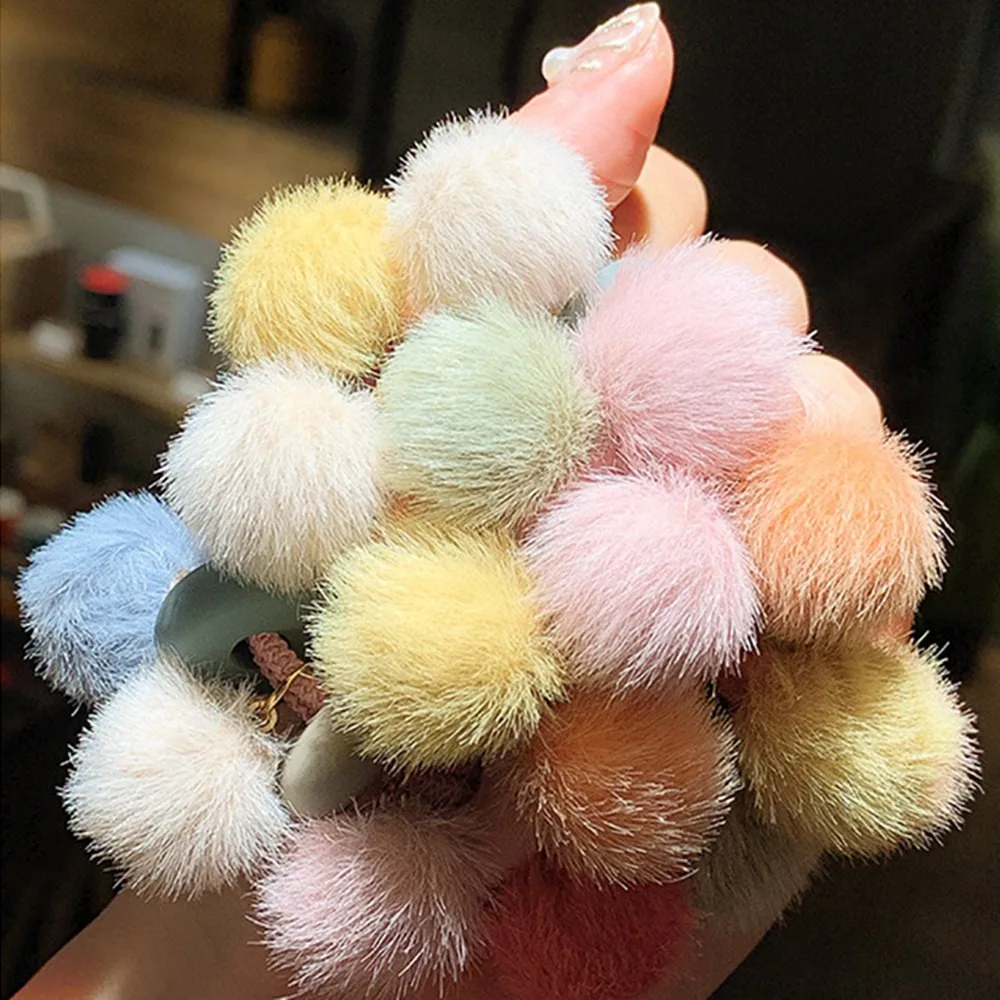 Милые эластичные резинки для волос с плюшевыми шариками эластичная резинка