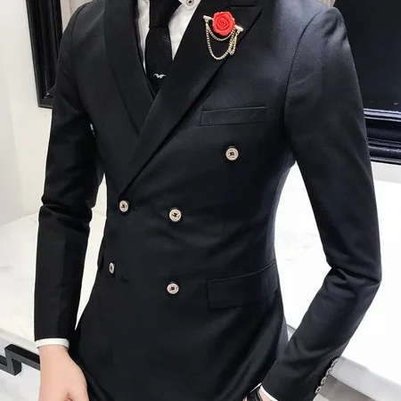 black blazer Роскошный Королевский мужской костюм 3 комплекта модный бутик двубортный сплошной цвет свадебное платье Тонкий деловой, банкетный вечерний наряд - Цвет: black blazer