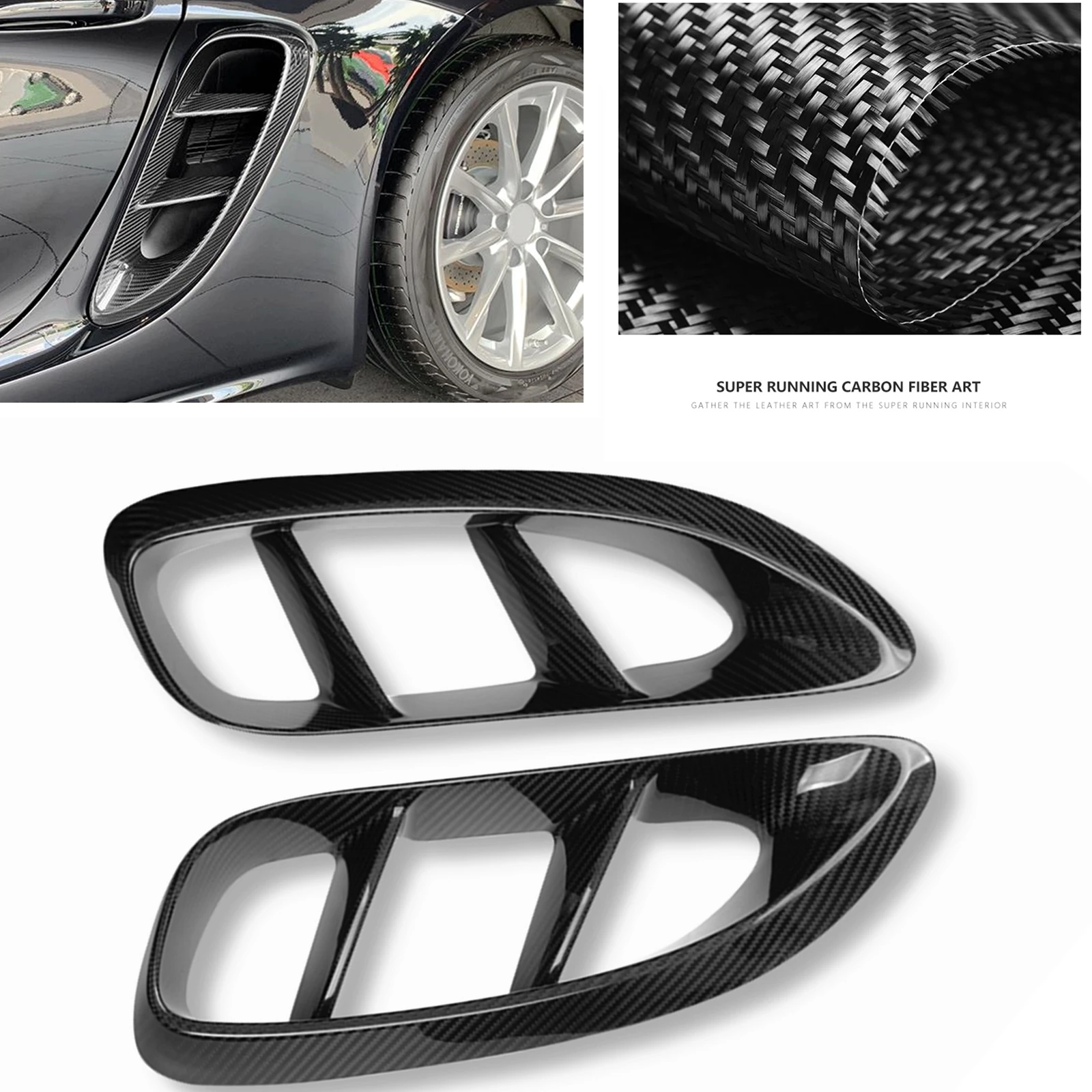 

Car Side Air Vent Outlet Cover Trim For Porsche 718 Boxster Cayman 2016-2018 Carbon Fiber Flow Fender Bumper Duct Intake Grille