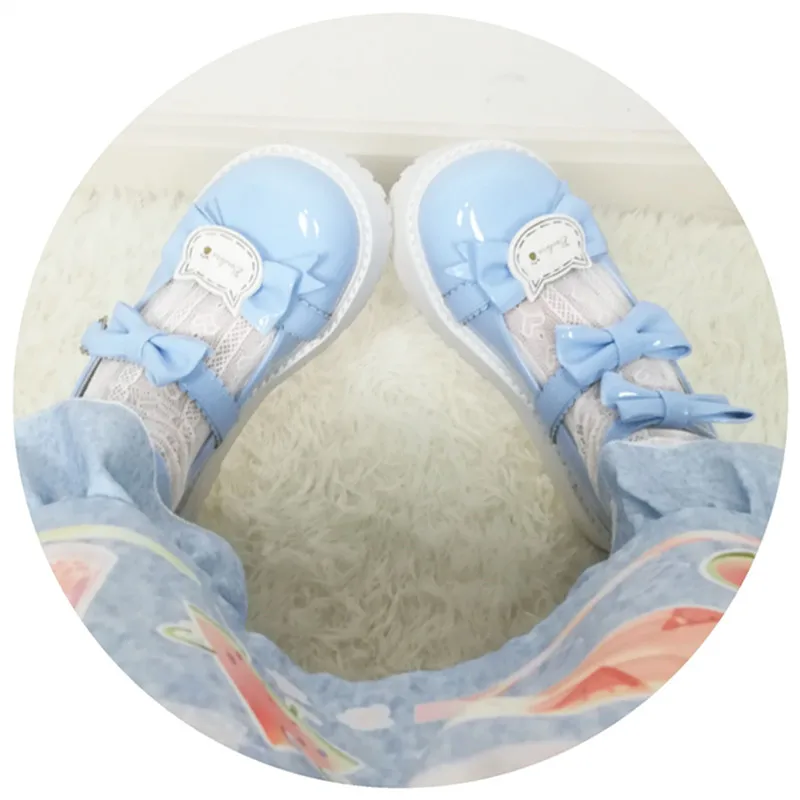 

Japanese patent leather lolita shoes vintage round head thick bottom kawaii shoes cute bowknot kitty gothic shoes loli cosplay