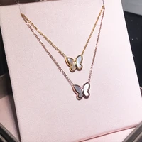 yun ruo black white butterfly pendant necklace rose gold color fashion titanium steel woman jewelry gift not fade drop shipping