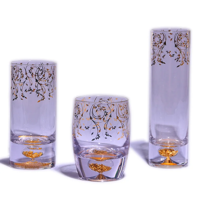 

Gold leaf green tea cup with transparent crystal for household heat resistant crystal water cup