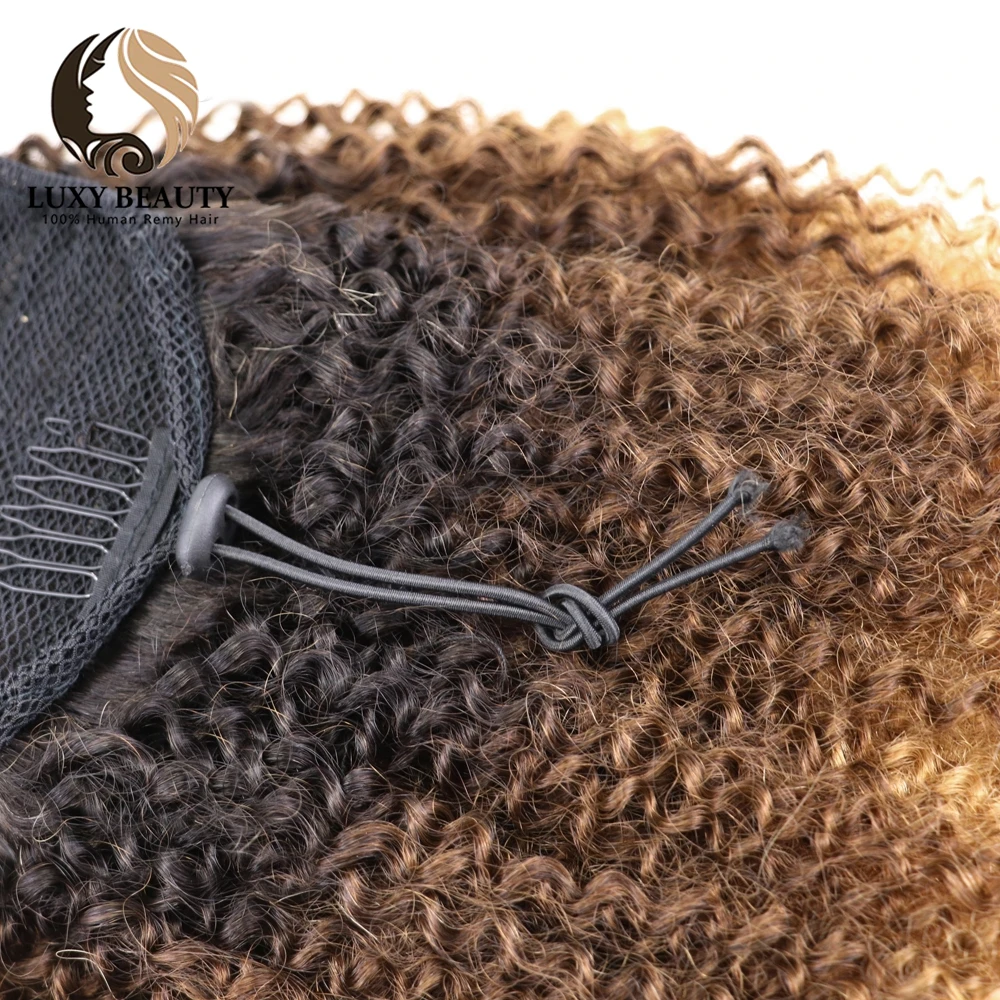 Афро кудрявые накладные Человеческие волосы Remy с кулиской хвосты для волос