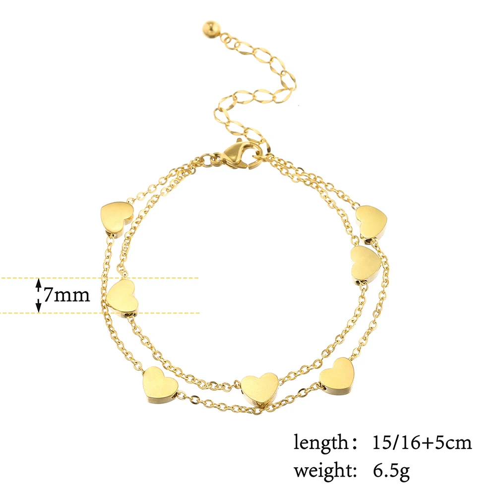 

Wholesale Stainless Steel Multi-Heart Double Layer Love Chain Bracelet Cute Bangle 10pcs/lot