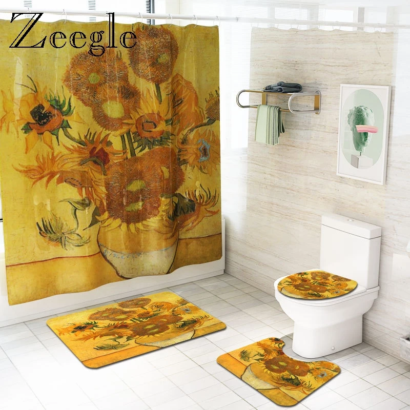 scenic printed bath mat and shower curtain set bathroom rug set toilet foot mat non slip shower mat bathroom floor mats free global shipping