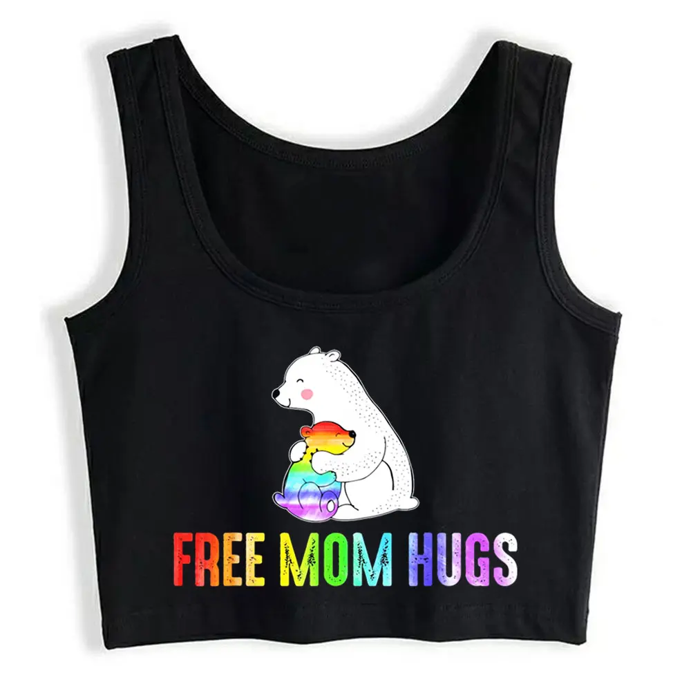 

Crop Top Free Mom Hugs Lgbt Gay Pride Month Rainbow Heart Street White Cotton Y2k Tops Womens Tops blusas mujer de moda verano