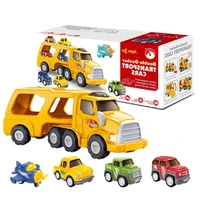 5 in 1 friction power set push and go play vehicles toys with mini cartoon taxiairplane carrier truck set real siren brake soun