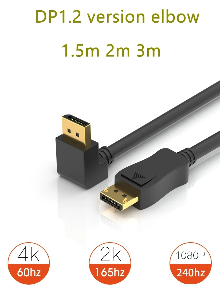 

1.5m/2m/3m DP1.2 version 90 Degree Cable Up Down Angled DisplayPort DP Display Port Male to Male Extension 4K2K supports 144hz