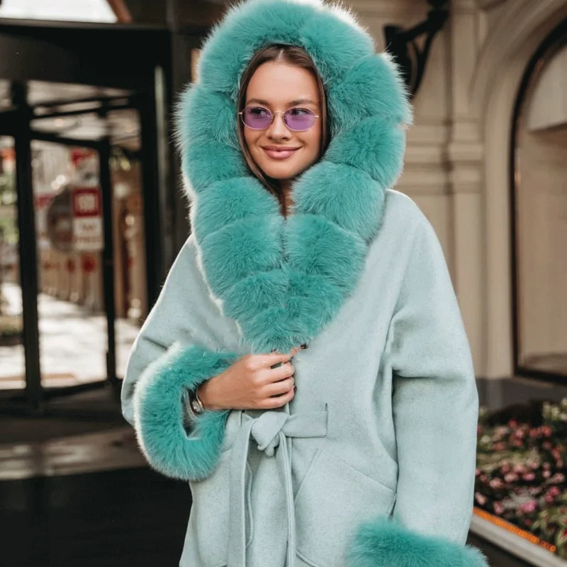 FURSARCAR 2021 New Arrival Real Fox Fur Pink Coat Natural Fur Jacket Top Fashion Female Slim Thick Warm Winter Luxury Overcoat enlarge