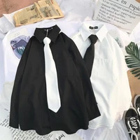 houzhou 2021 autumn long sleeve loose student blouse women white black turn down collar casual overiszed shirts harajuku korean