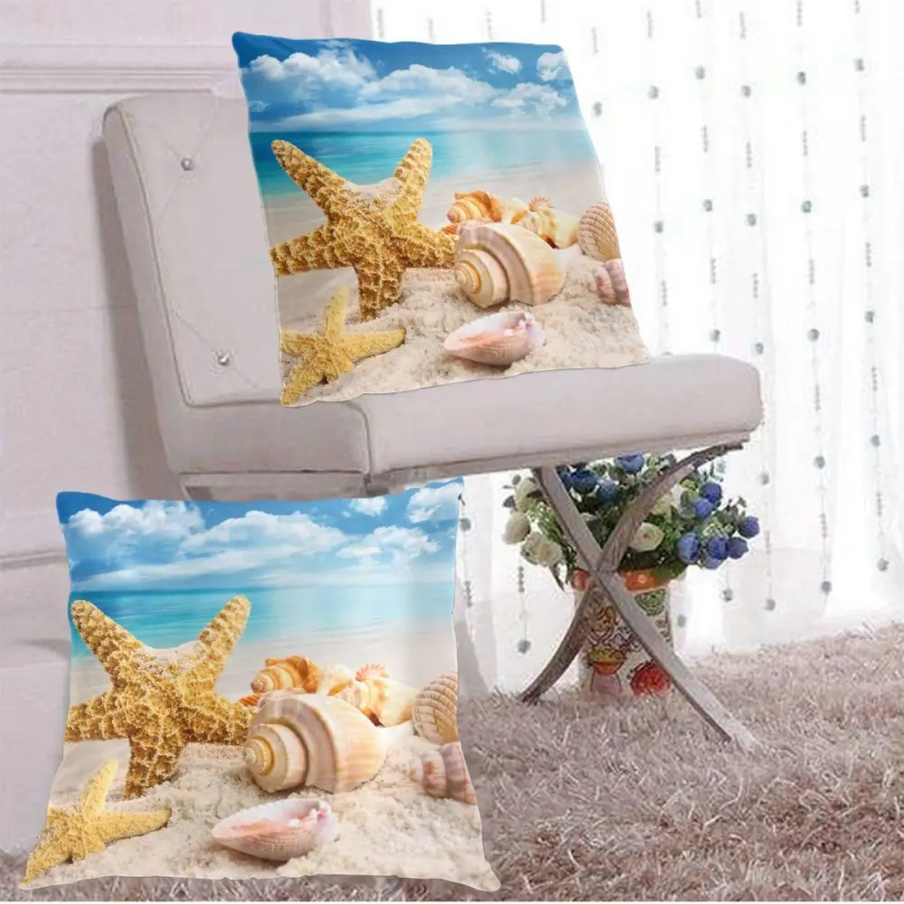 

Starfish And Seashells On The Beach Pillow Case Polyester Throw Pillow Case Decorative Pillowcases Cover