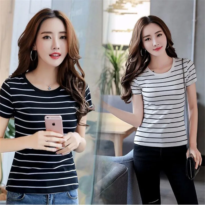 

t shirt women 2020 Trendy fashion Korea stripe Short sleeve O-neck Wild ropa mujer tshirt harajuku tops t-shirt hentai plus size