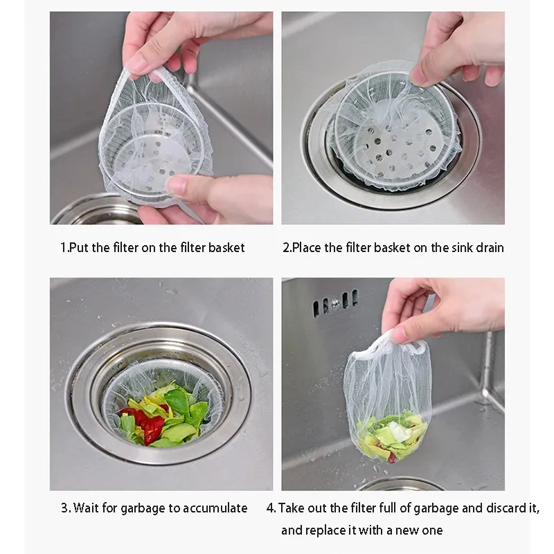 

30/100PCS Sink Filter Mesh Bag Disposable Strainer Kitchen Bathroom Waste Filter with Drainage Hole Garbage Bag Clean Tools