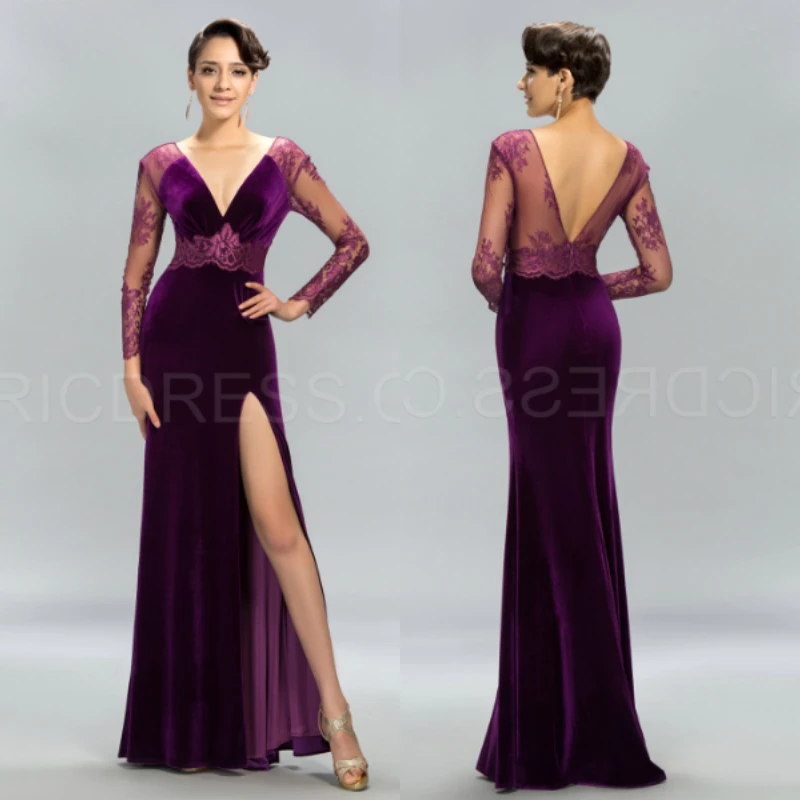 

green Maxi lace Prom Dresses 2021 new Women Party v-neck Long Vestidos Gala long sleeves backless Split Robes Evening Gowns