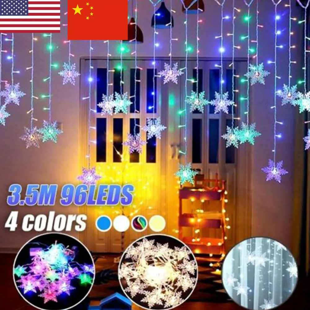 

110V/220V Snowflake LED String lights LED Light Indoor Christmas Party Curtain String Lights Memory 8 Modes Flashing Lights D30