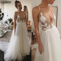 lorie boho wedding dress a line appliqued lace bride dress spaghetti straps wedding gowns vestidos de novia