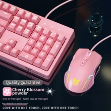 Cute pink Adjustable 3 colors backlight 104-key wired membrane keyboard and mouse set is suitable for PC/Laptop Gifts for girls