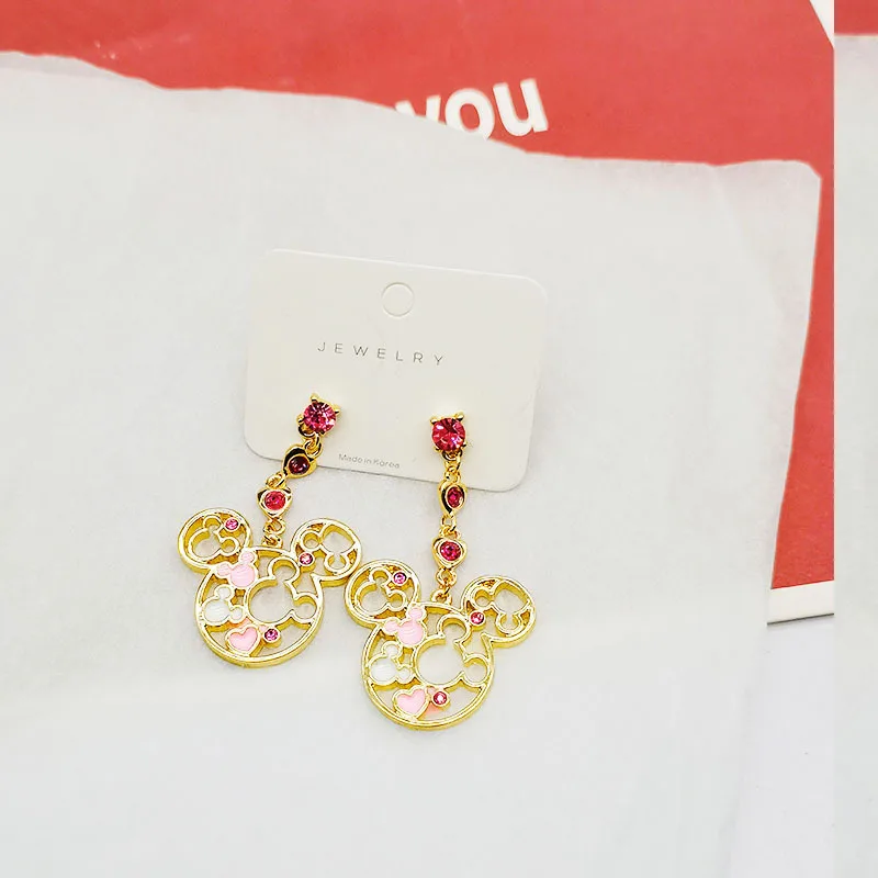 

Disney Hollow Mickey Mouse Stud Earrings Rhinestone Material High Quality Temperament Fashion Female Jewelry Gift