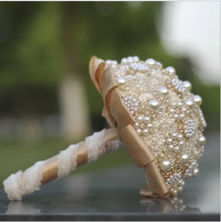 

Luxurious Rose Rhinestone Wedding Bouquet Beaded Bridal Bouquet Pearl Accessories Bride Holding Flowers SPH196