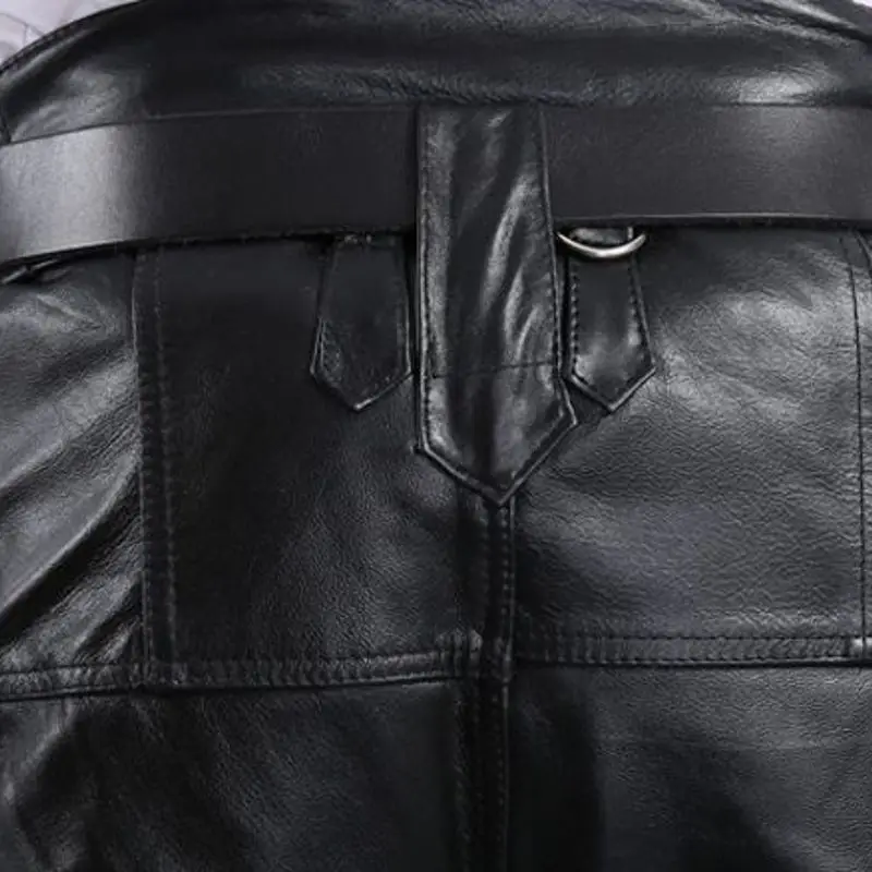 Новинка 2020 модные мужские длинные брюки из натуральной кожи с подкладкой