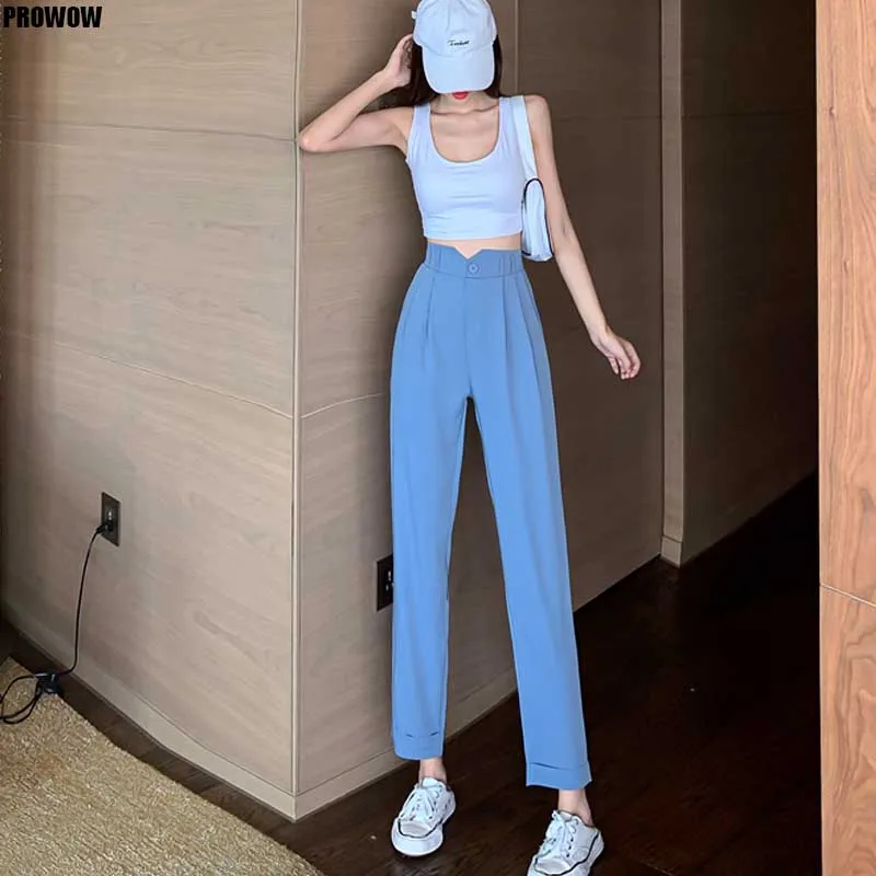 

2020 Summer New Suit Leisure Pants Women Korean High Waist Office Trousers Lady Vintage Fashion Wild Casual Pants