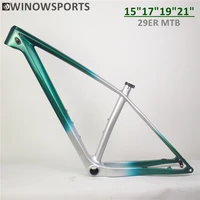 winowsports carbon hardtail mtb frame 29er xc carbon mtb frame mf399 customs painting fading green and silver glossy carbon bike