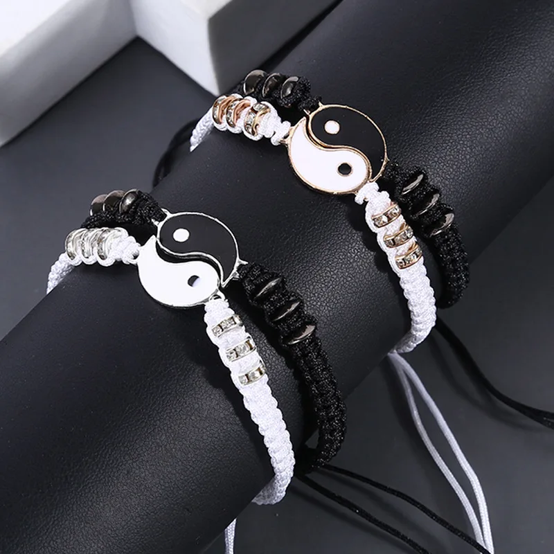 

Yin YangTai Chi Couple Bracelets Alloy Pendant Adjustable Braid Chain Bracelet Necklace Matching Lover Bracelet Mens Jewlery