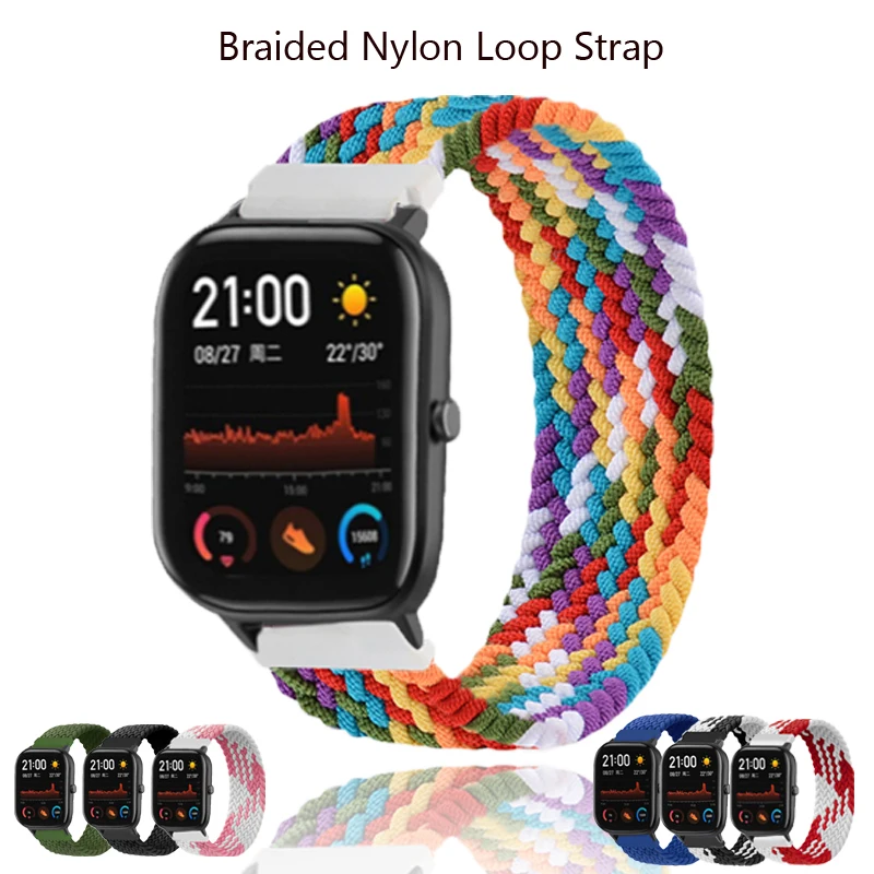 

Nylon Braided Solo Loop Strap For Amazfit Bip Lite Band Amazfit GTS 2 2e GTR 42mm 47mm 2e Solo Loop Bracelet Elastic Watchband