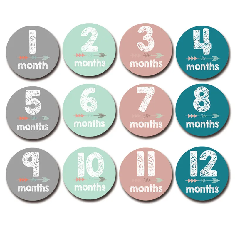 Pegatina de 12 Uds. De meses para fotograf&iacute;a de beb&eacute;, evento conmemorativo mensual para ni&ntilde;os reci&eacute;n nacidos, tarjeta conmemorativa, n&uacute;mero, accesorios para fotos, regalos-2
