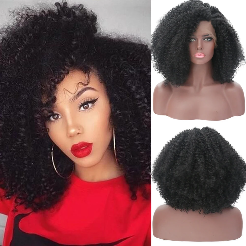 

Fanxion синтетические кружевные передние парики Афро Курчавые Кудрявые черные цветные высокотемпературные парики с естественной частью пари...